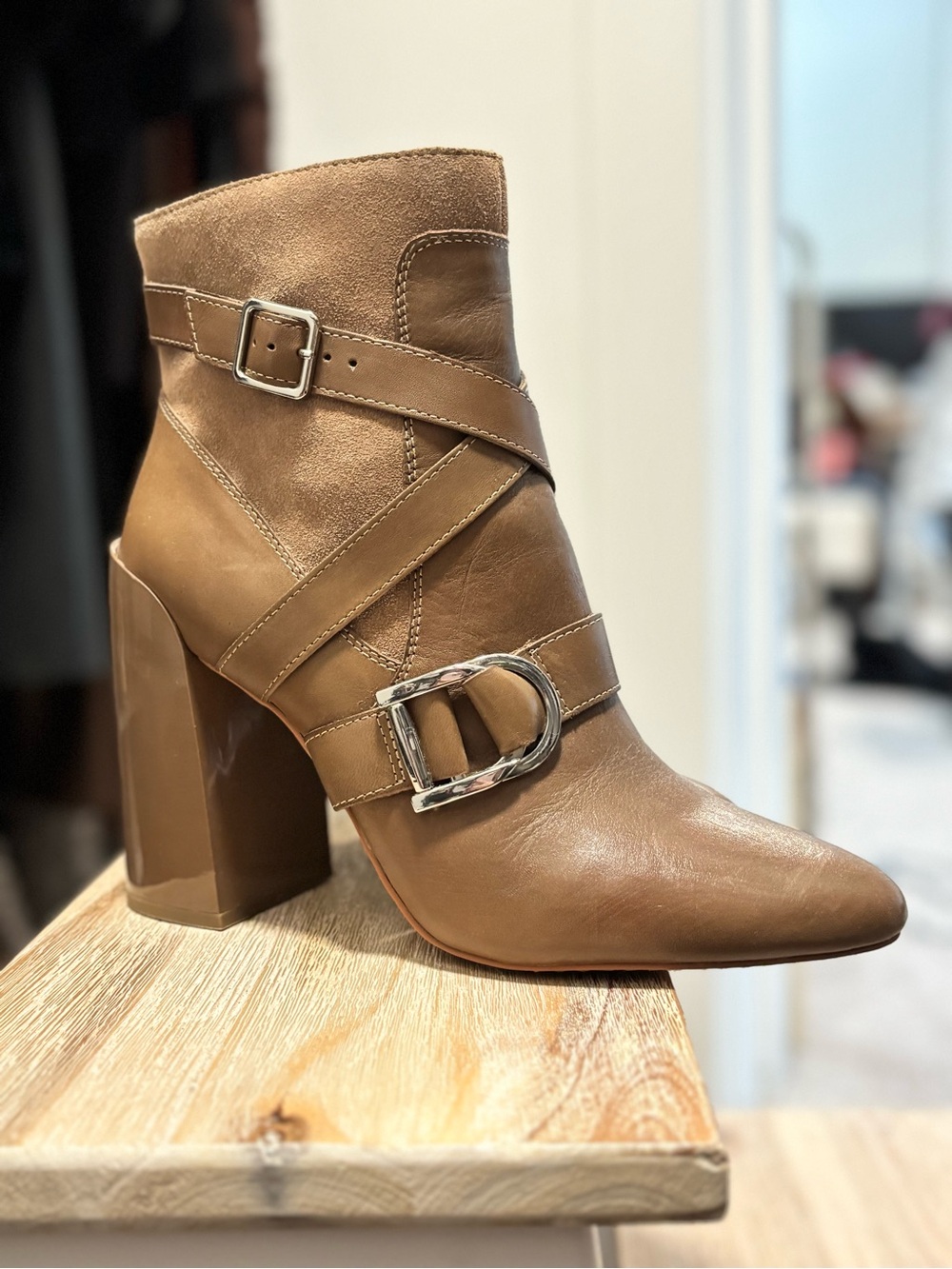 Vince Camuto Cognac Leather Ankle Boot with Buckle Straps